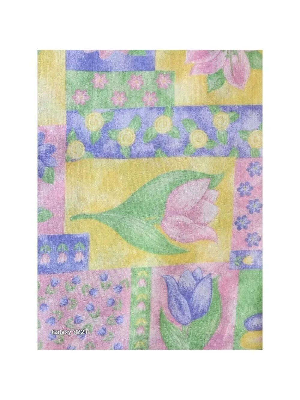 Floral Garden Patchwork Fabric Spring Tulips Daisies & Butterflies Bright Pastel